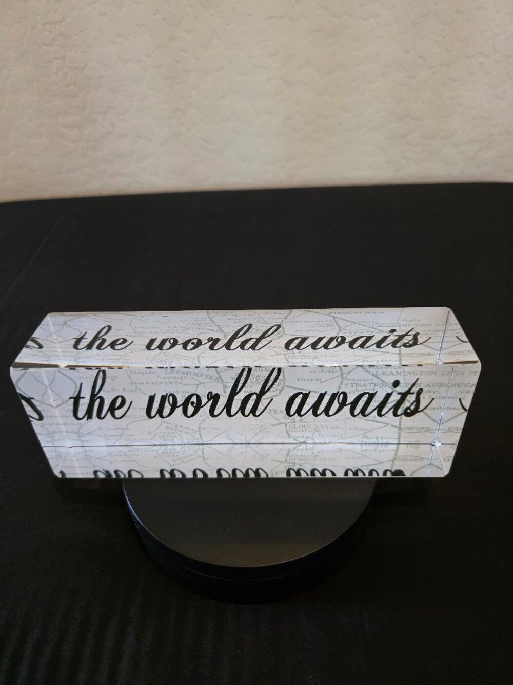 Lead Crystal "The World Awaits" World Travel Chic Home Office Decor Brick Gift